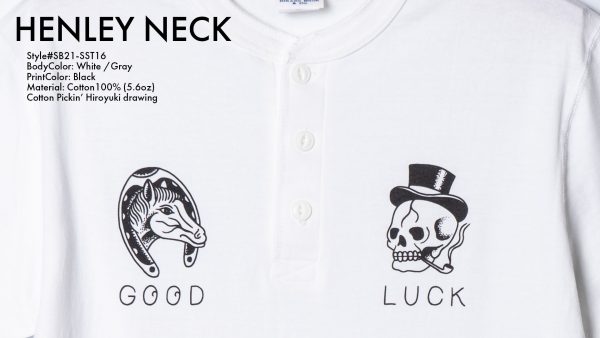 5.6oz Henley-Neck T-shirts GOOD LUCK