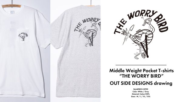 Middle Weight S/S Pocket T-shirts “THE WORRY BIRD”