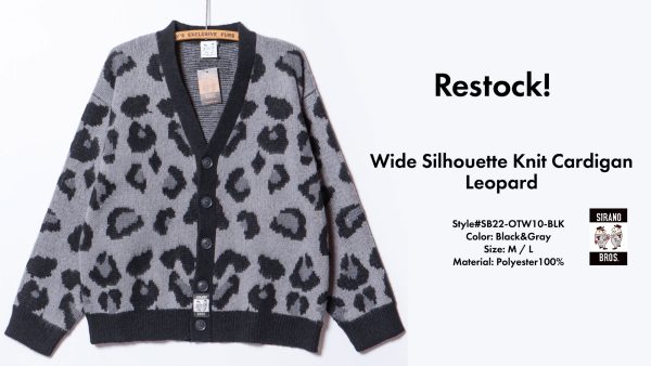 Wide Silhouette Knit Cardigan, Leopard, Black&Gray
